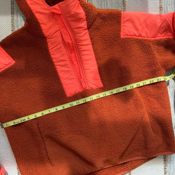 Free People Movement Lead The Pack Neon Coral Combo Fleece Oversized Hoodie XS - Picture 7 of 12